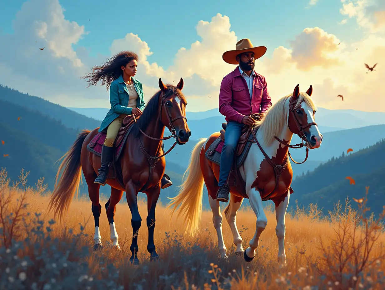 Father and Daughter Riding Horses in the Blue Ridge Mountains