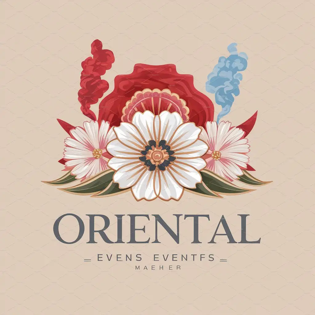 LOGO-Design-For-Oriental-White-and-Light-Pink-Flowers-with-Red-and-Light-Blue-Smoke