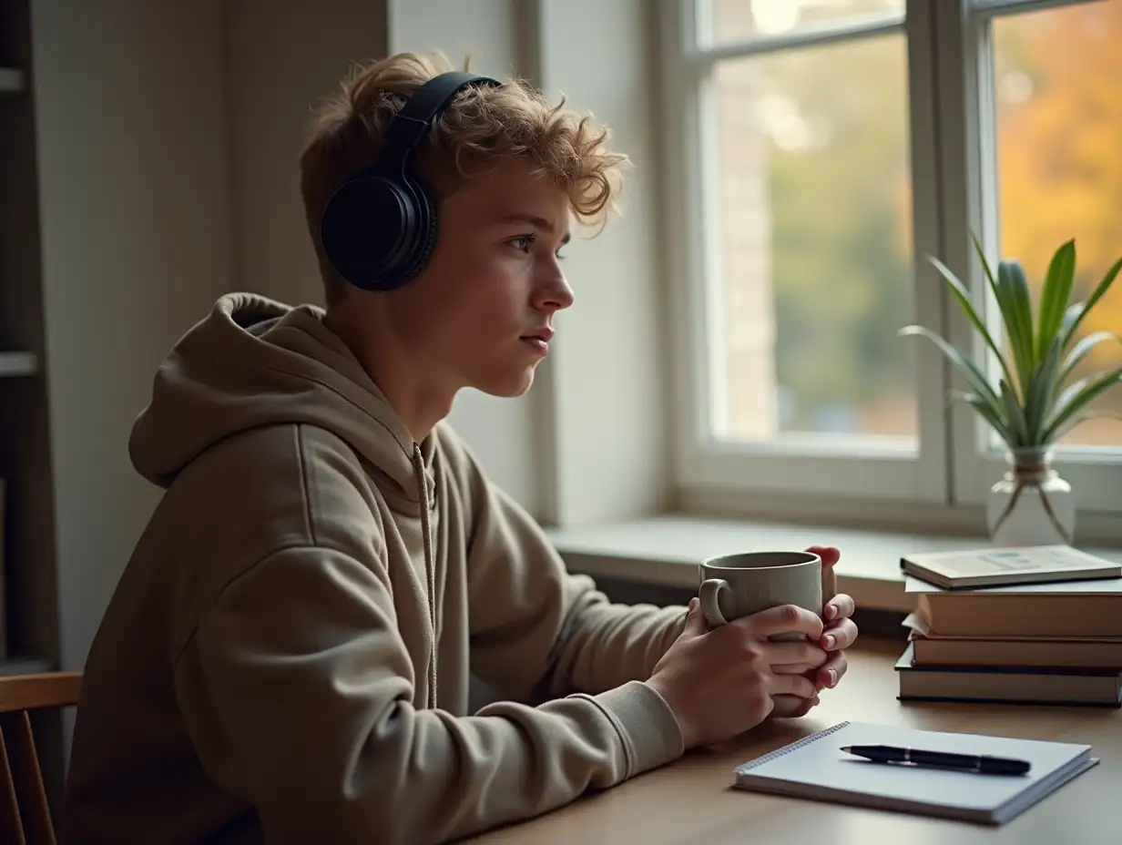 Teenager-Enjoying-Coffee-with-Books-by-the-Window