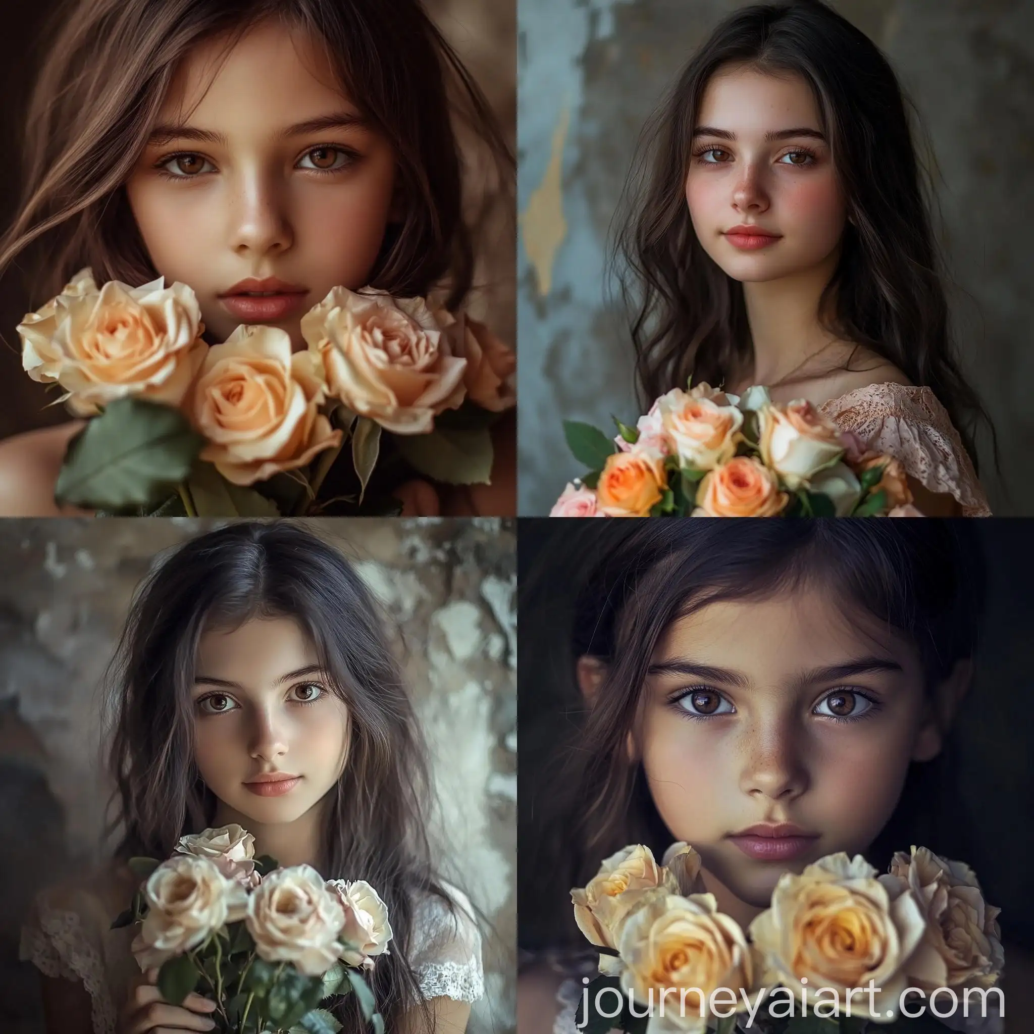 Young-Girl-Holding-Bouquet-of-Roses-High-Digitalization-Realistic-4k-Photo