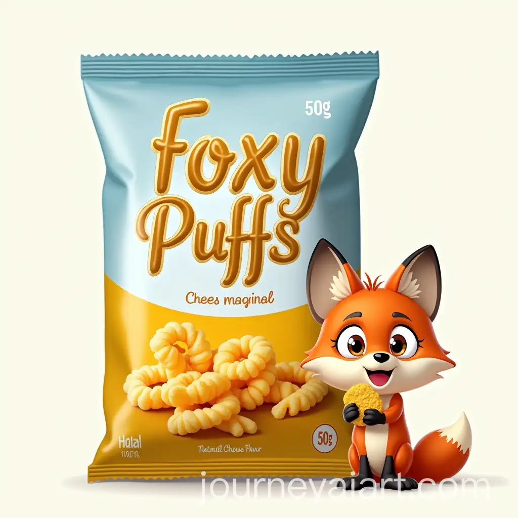 Foxy-Foxy-Puffs-Snack-Packaging-with-PlayfulAI-Art-Prompt-Expansion-Fox-Mascot-and-Cheese-Corn-Puffs