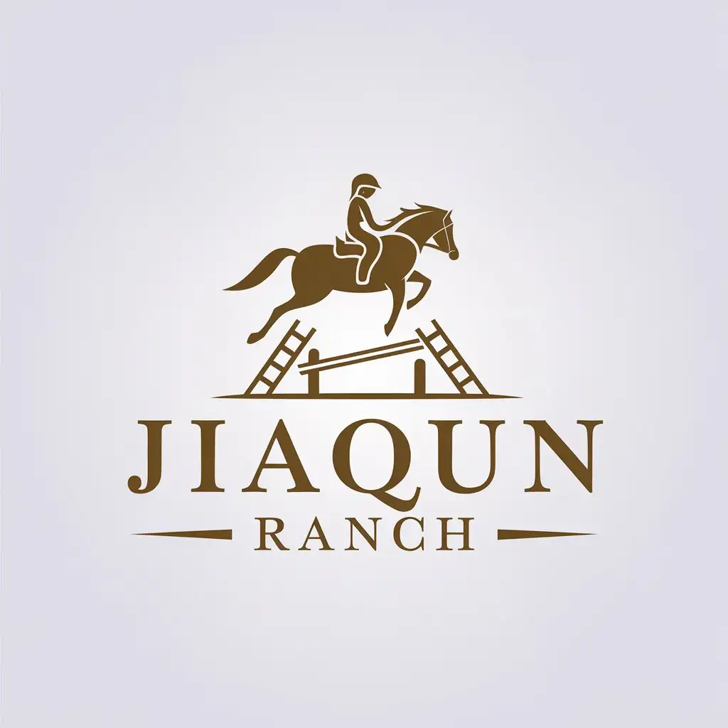 a vector logo design,with the text "Jiaqun Ranch", main symbol:obstacle horse riding,Minimalistic,be used in Animals Pets industry,clear background