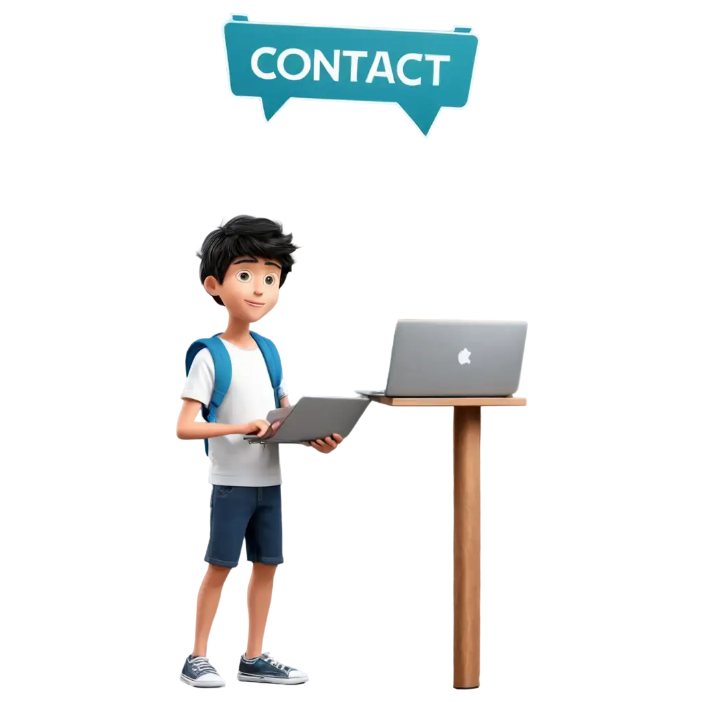 Animated-Boy-with-Laptop-Leaning-Against-Contact-Me-Offline-Billboard-PNG-Image