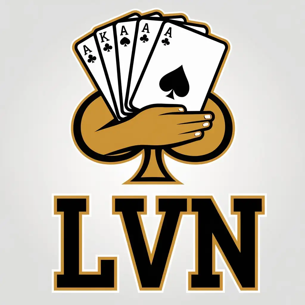 LOGO Design for LVN Hand Holding Playing Cards with Las Vegas Theme