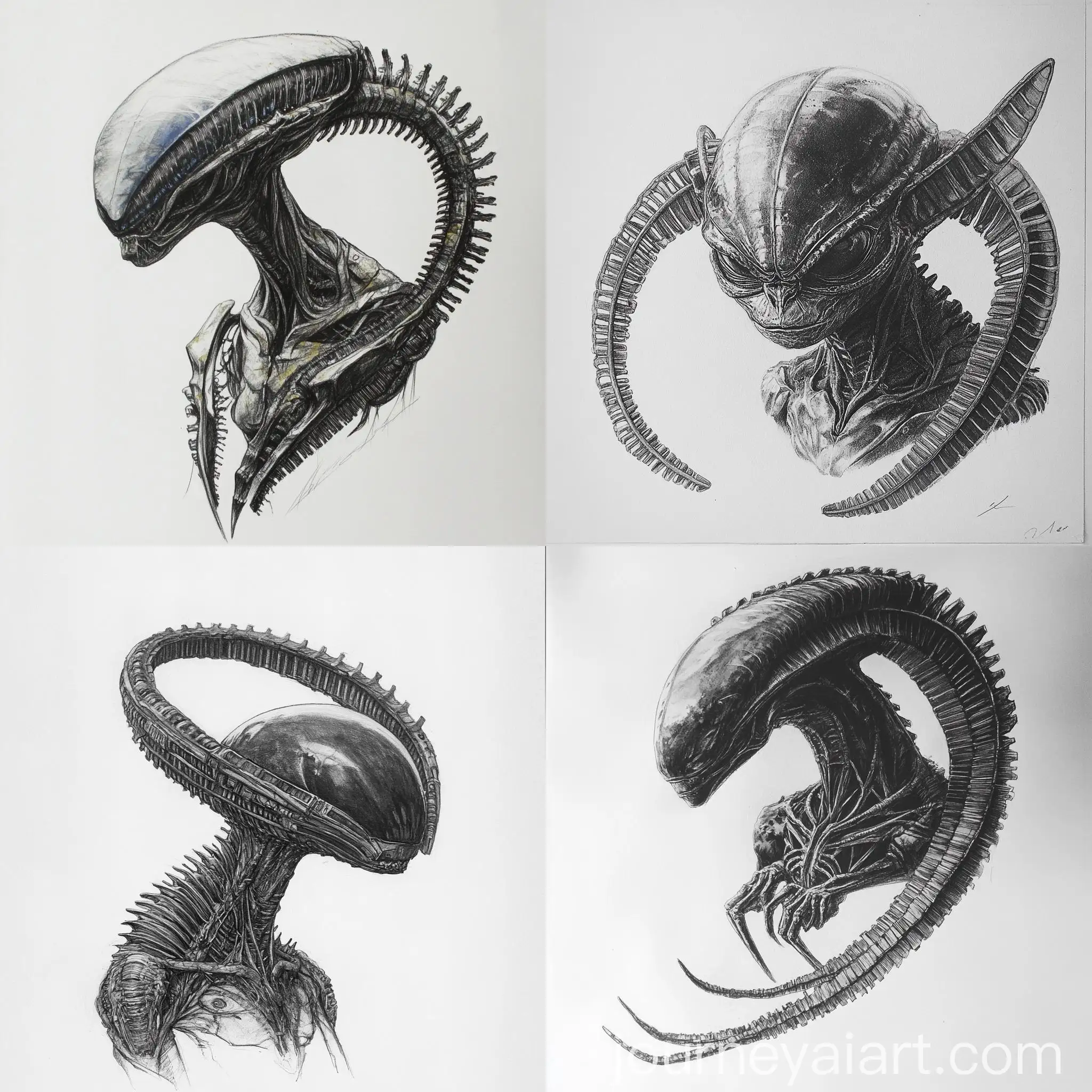 Anthropomorphic-Alien-Creature-Drawing-in-Pencil