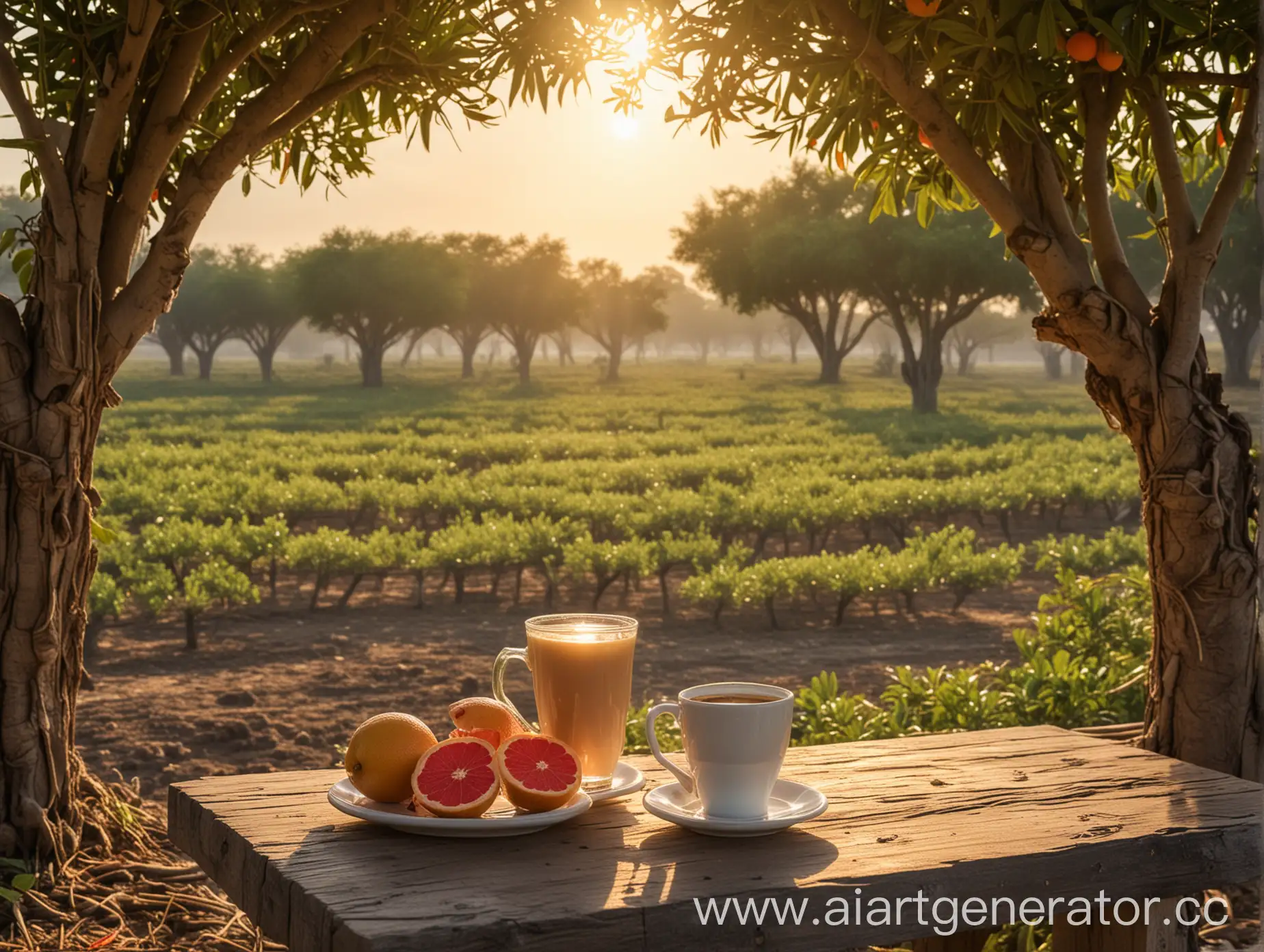 Morning-Scene-of-Drinking-Grapefruit-Coffee-in-a-Stork-Field