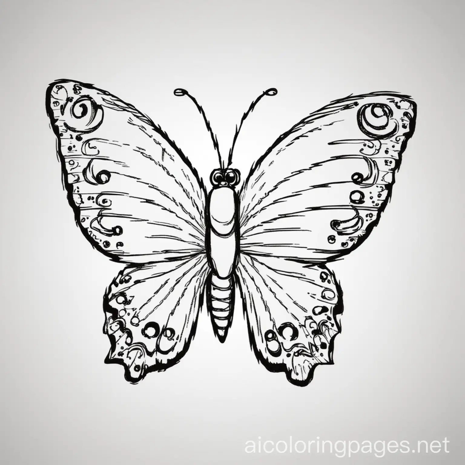 Cartoon butterfly, Coloring Page, black and white, line art, white background, Simplicity, Ample White Space. The background of the coloring page is plain white to make it easy for young children to color within the lines. The outlines of all the subjects are easy to distinguish, making it simple for kids to color without too much difficulty, Coloring Page, black and white, line art, white background, Simplicity, Ample White Space. The background of the coloring page is plain white to make it easy for young children to color within the lines. The outlines of all the subjects are easy to distinguish, making it simple for kids to color without too much difficulty