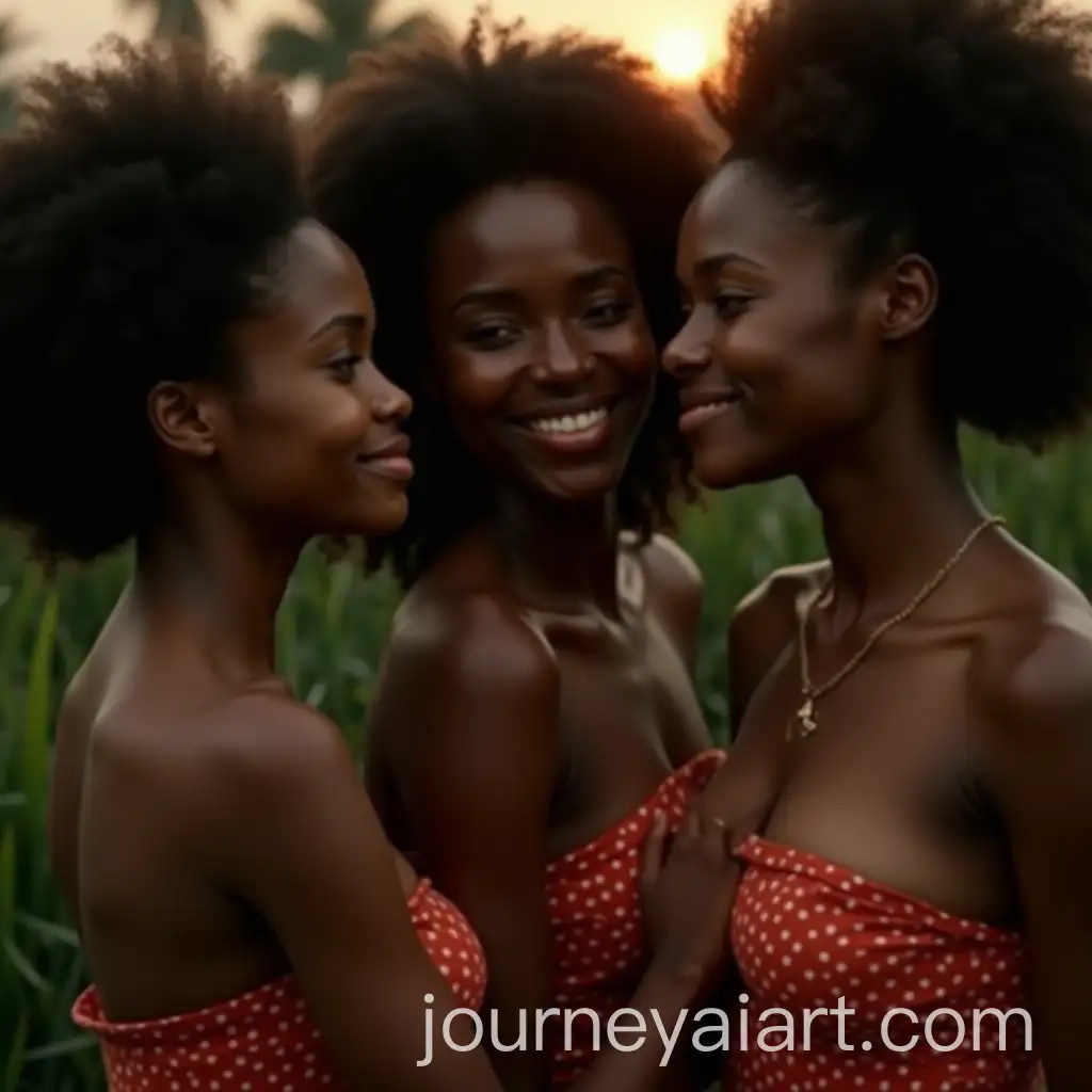 Three-African-Girls-in-Soft-Morning-Light-in-Garden-Setting