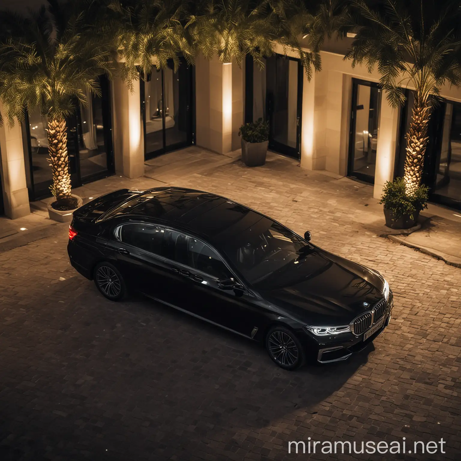 Luxury Event Night Black BMW 7 Series 2024 Parked in Dubai