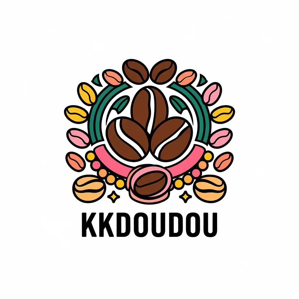 a vector logo design,with the text "KKDOUDOU", main symbol:Coffee beans, bracelet, necklace, accessories,Moderate,be used in Others industry,clear background