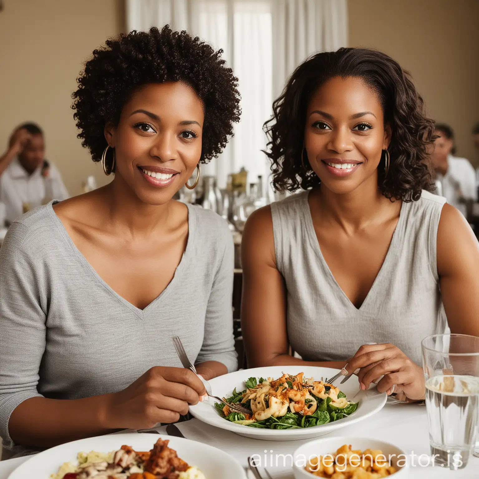 two african american women ages 45 at dinner