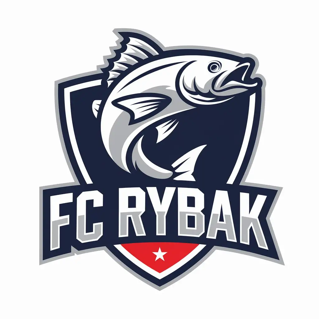 a vector logo design,with the text "FC RYBAK", main symbol:fish,Moderate,be used in Sports Fitness industry,clear background