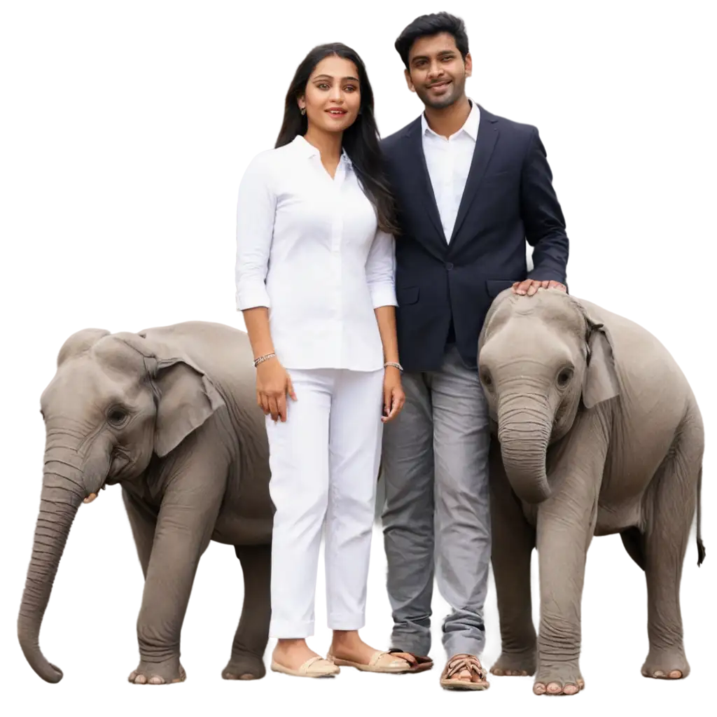 Realistic-PNG-Image-of-South-Indian-Man-with-Two-Wives-on-Elephants-Near-Palace