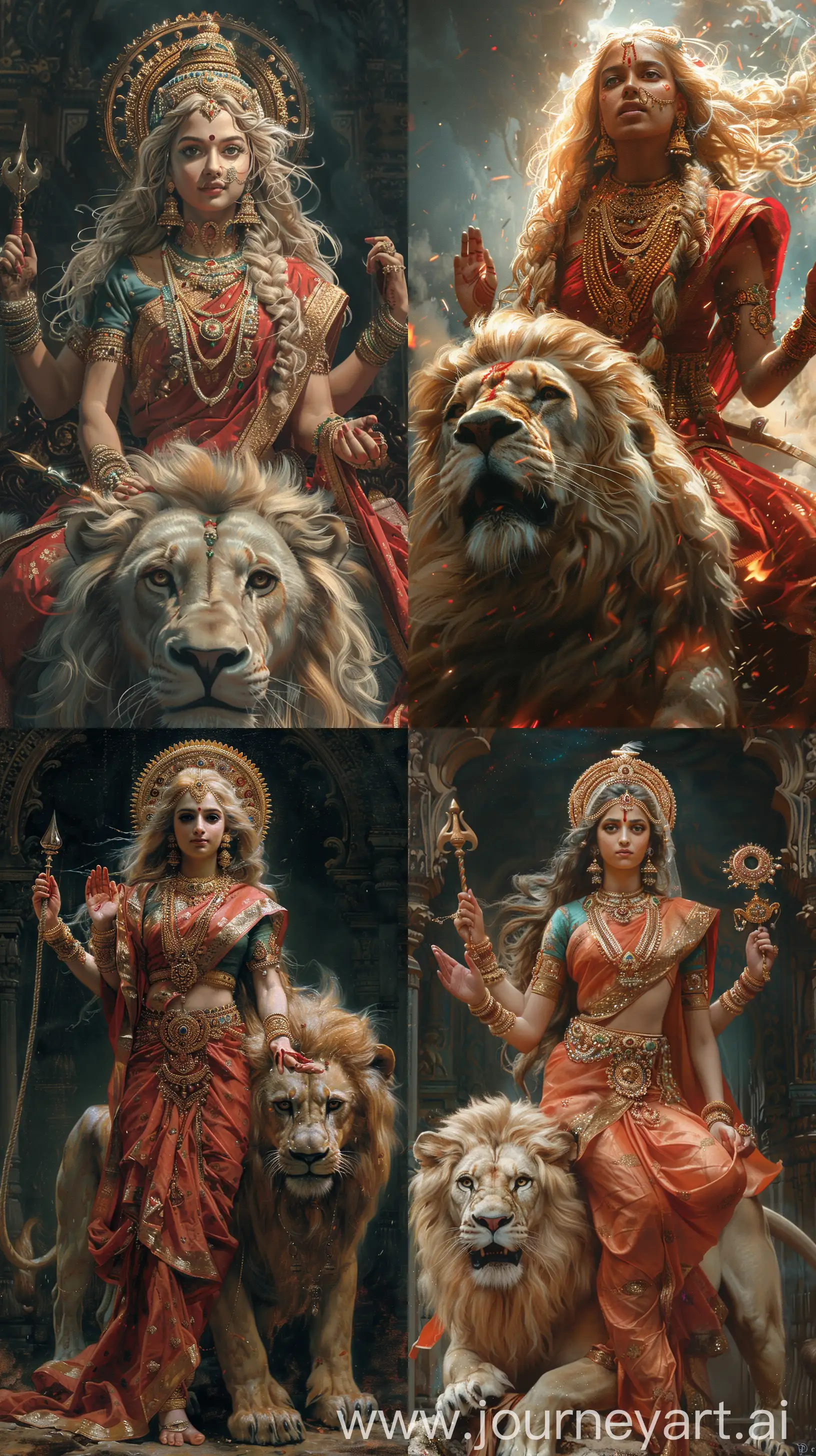 Divine-Hindu-Goddess-Durga-on-Majestic-Lion-in-Radiant-Golden-Aura