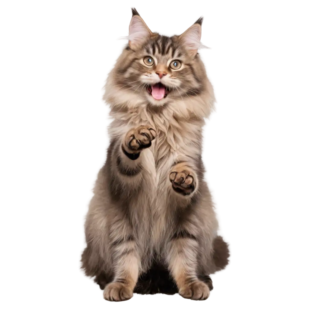 Fluffy-Maine-Coon-Cat-Sitting-on-Hind-Legs-and-Licking-Itself-HighQuality-PNG-Image-for-Versatile-Use