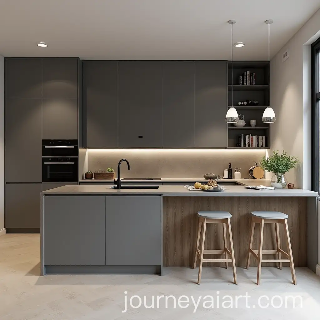 Contemporary-Matte-Gray-Kitchen-with-Brown-Wood-Accents