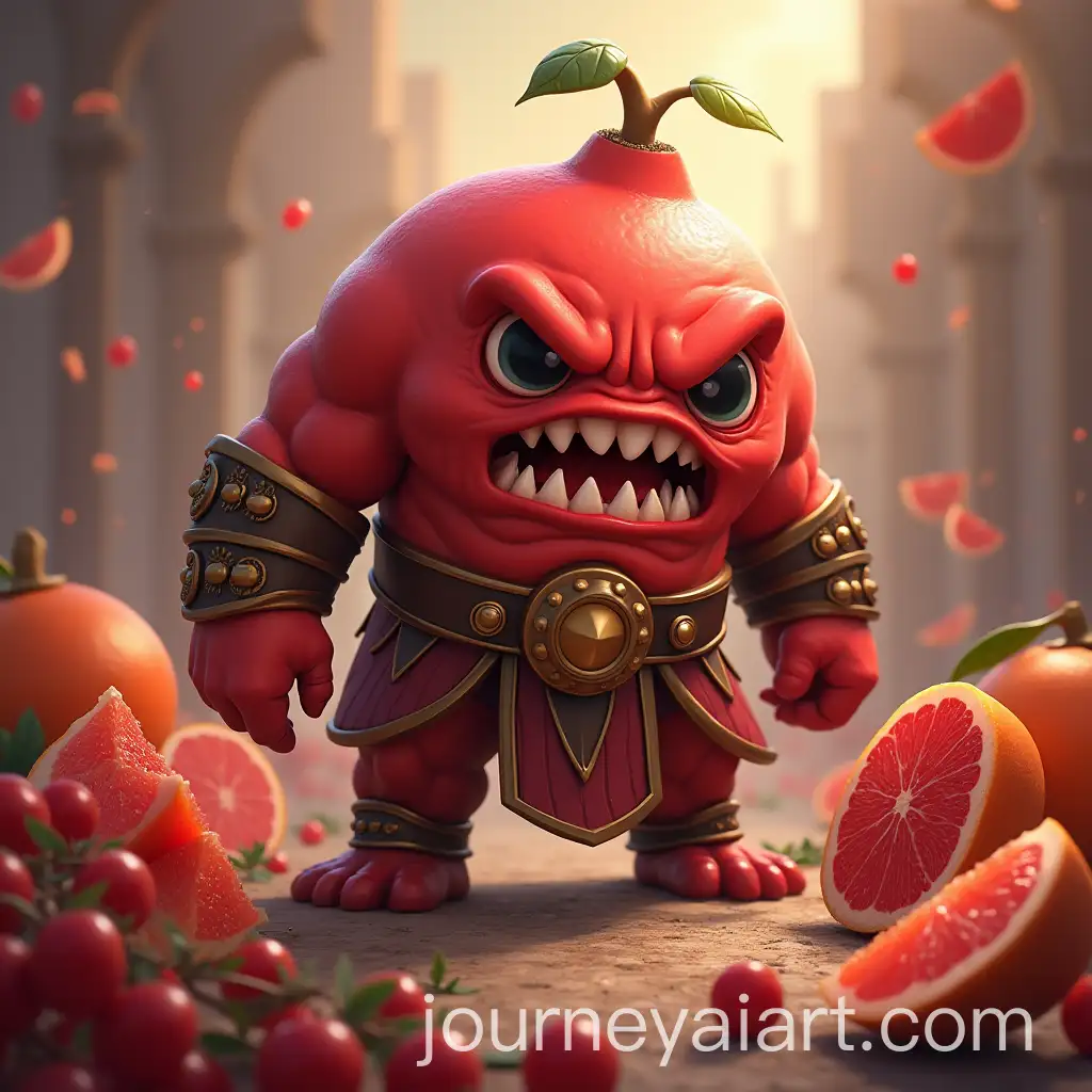 Fierce-Grapefruit-with-Hannibal-Barca-from-Rise-of-Kingdoms-in-a-FruitFilled-Background
