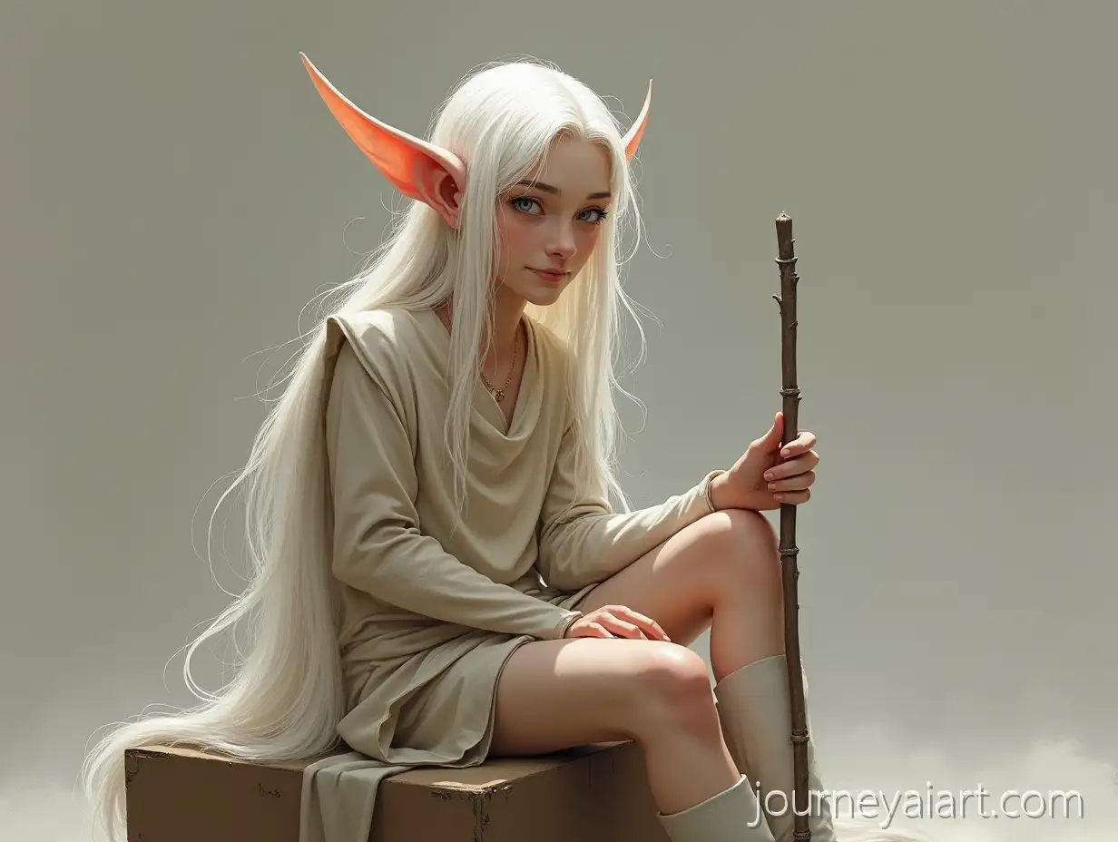 Relaxed-ElfAI-Art-Prompt-Expansion-with-Pale-White-Hair-Sitting-on-Box-Holding-Light-Staff