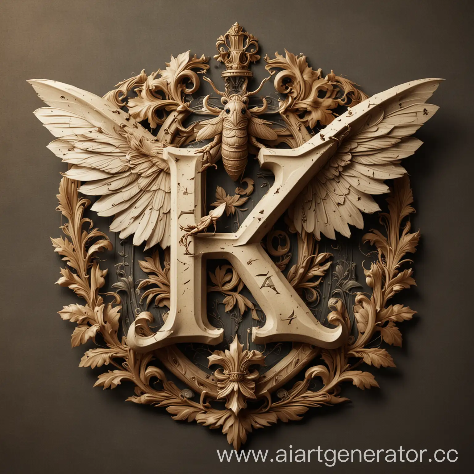 Custom-Family-Crest-with-Letter-K-and-Moth-Design