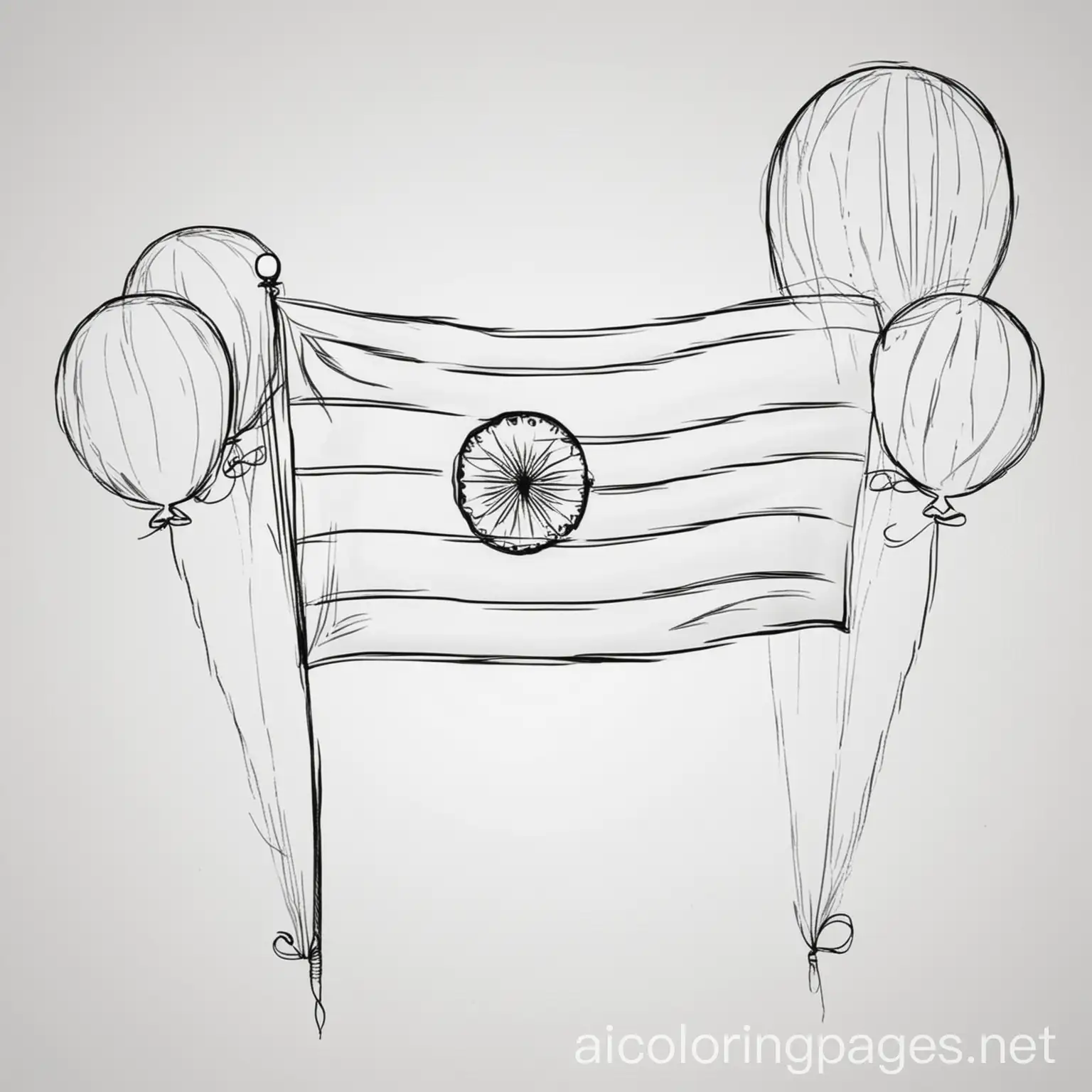 India-Flag-with-Flag-Post-and-Balloons-Coloring-Page