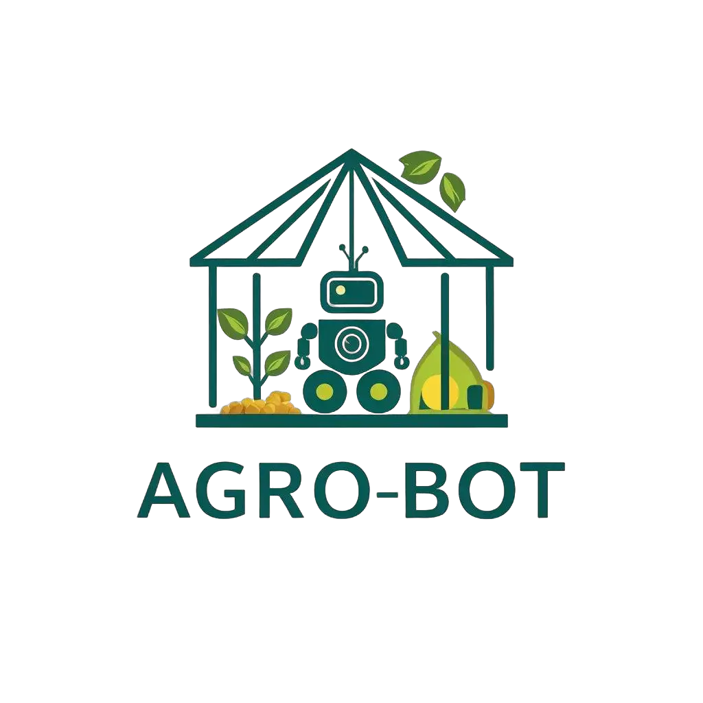 a vector logo design,with the text "AgroBot", main symbol:Greenhouse, robot, harvest,Moderate,be used in Technology industry,clear background