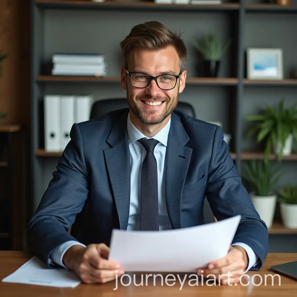 Corporate-Office-Scene-with-Man-at-Desk-Greeting-Boss