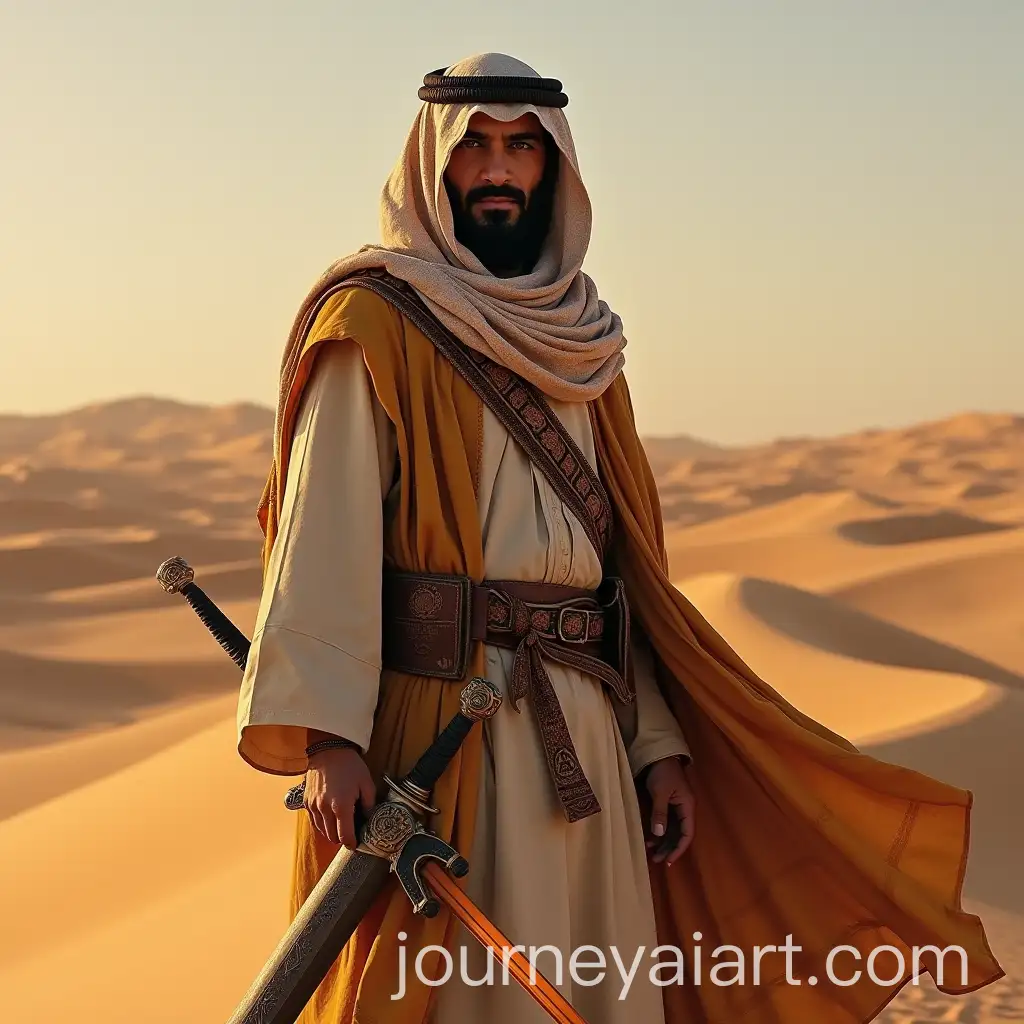 Arab-Man-with-Amber-Eyes-Holding-Sword-in-Desert-Dunes