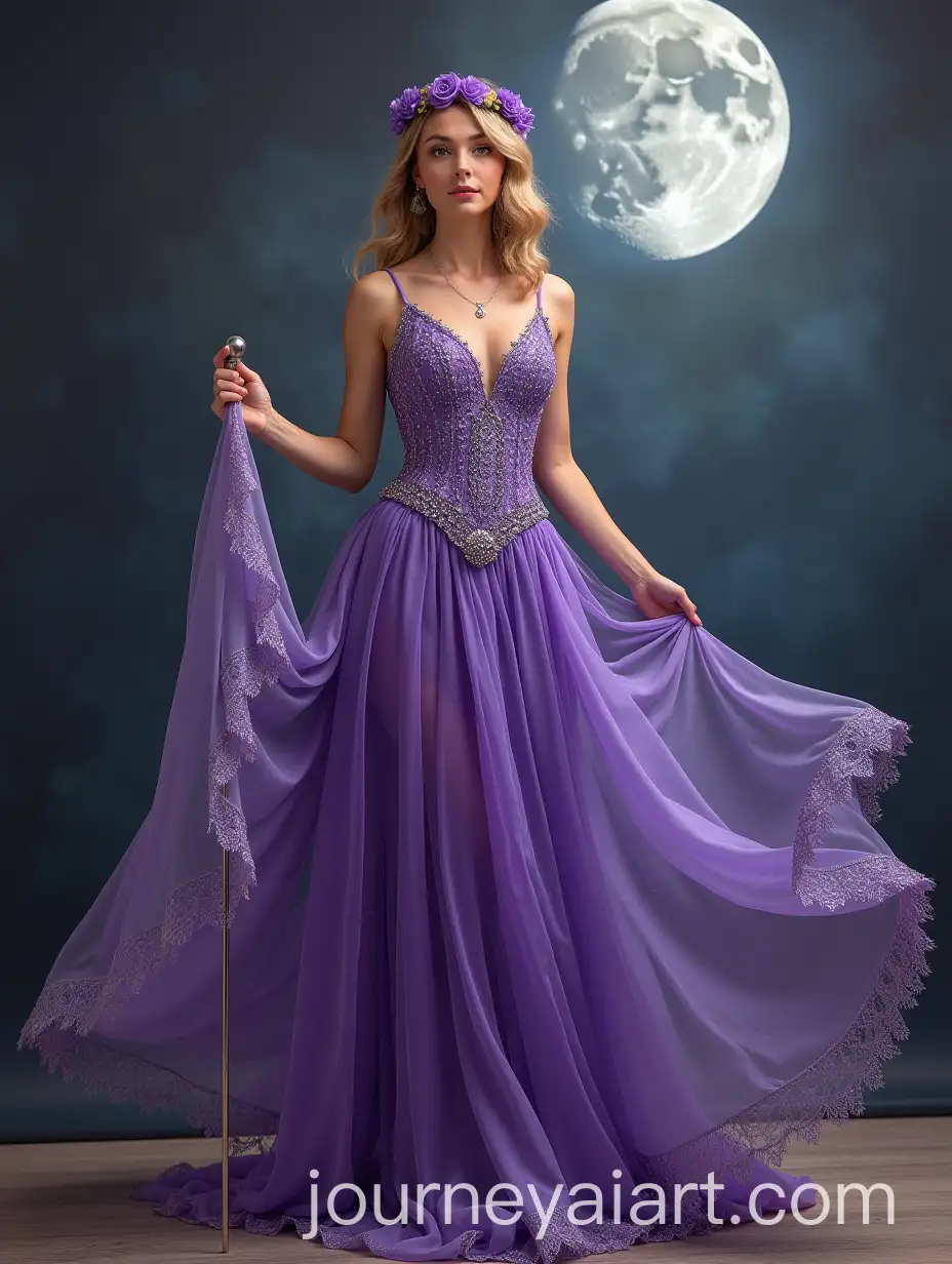 Fantasy-Priestess-in-Purple-and-Gold-Dress-with-Sun-and-Moon-Theme