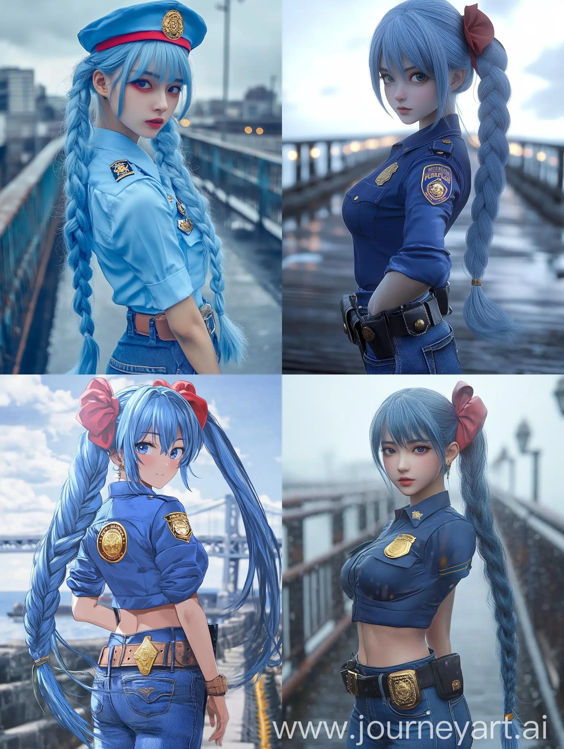 Japanese-Policewoman-with-Blue-Hair-on-Pier