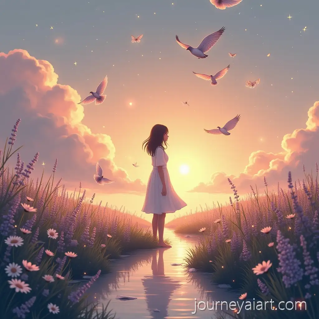 Faceless-Feminine-Silhouette-in-DreamSomewhere-Between-the-Pagesy-Wildflower-Field-with-Glowing-Journal-Pages