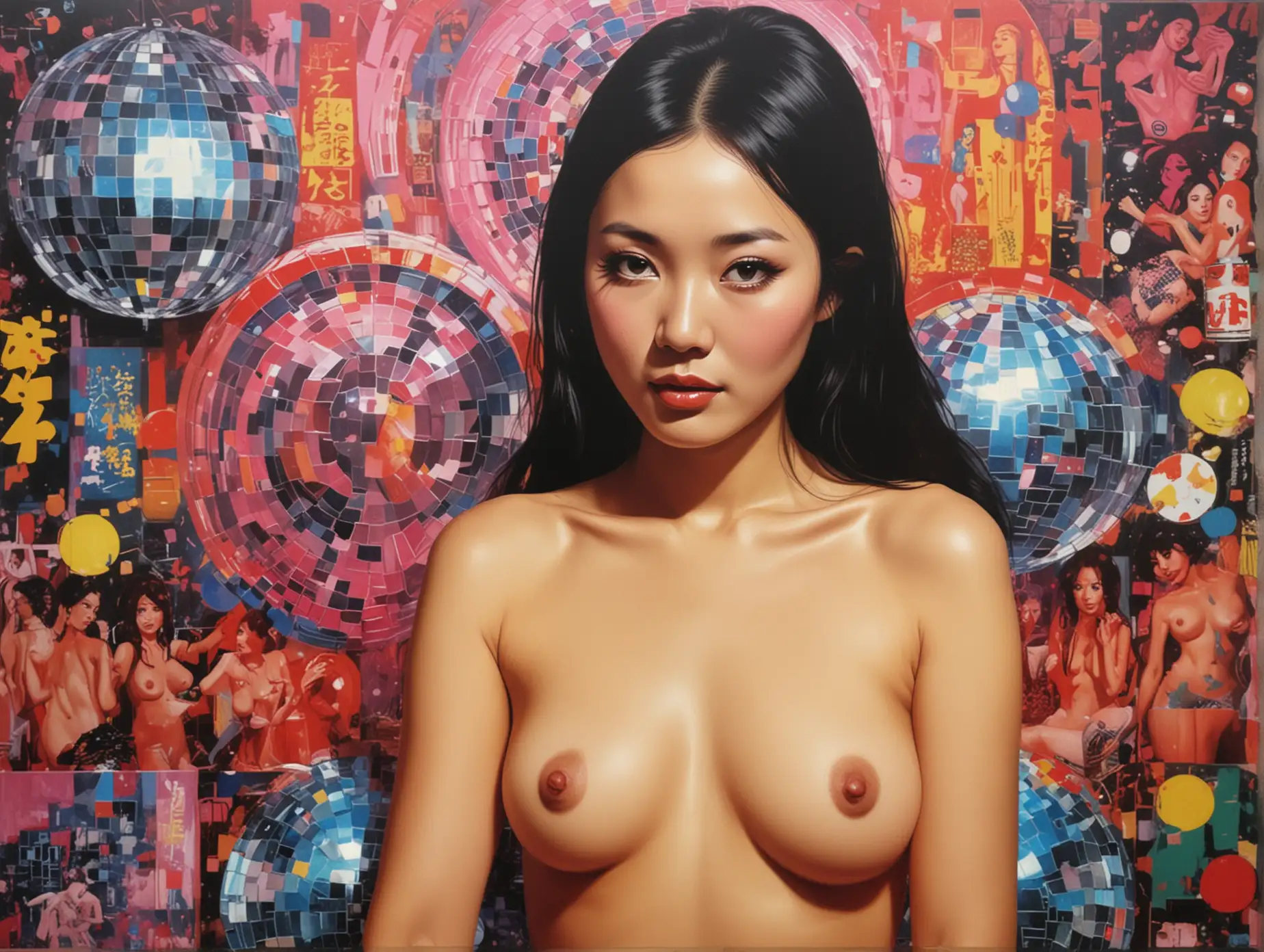 1970s-Chinese-Pop-Art-Portrait-of-Woman-Alone-at-Disco