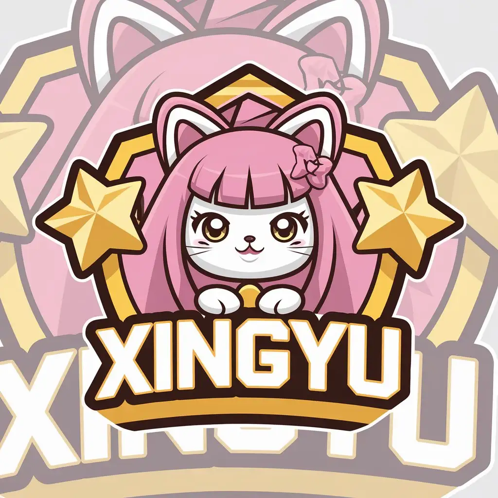 LOGO Design for Xingyu Pink Stars Cute Neko Girl with Complex Elements for Entertainment Industry