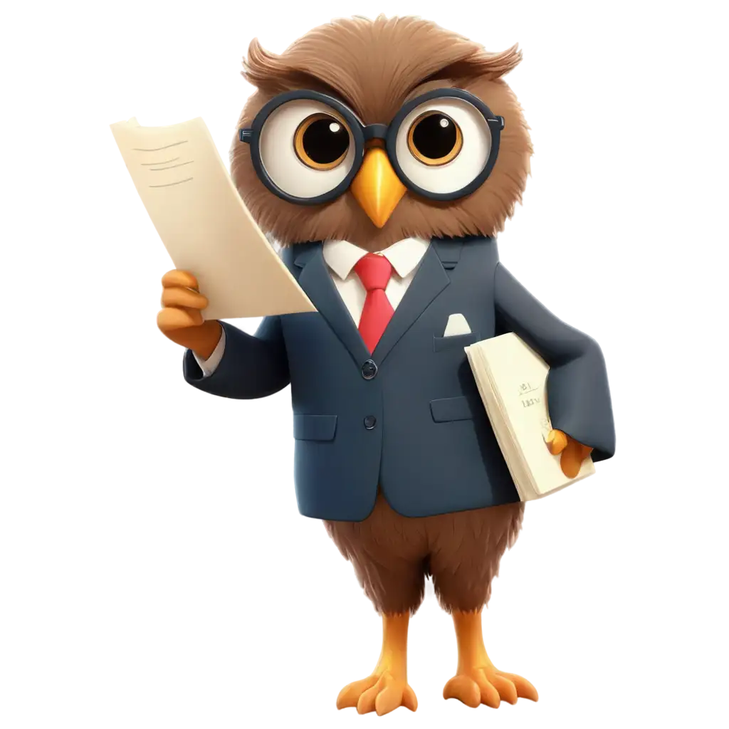 Adorable-Cartoon-Owl-PNG-with-Suit-Glasses-and-Glowing-Promissory-Note-for-Creative-and-Professional-Use