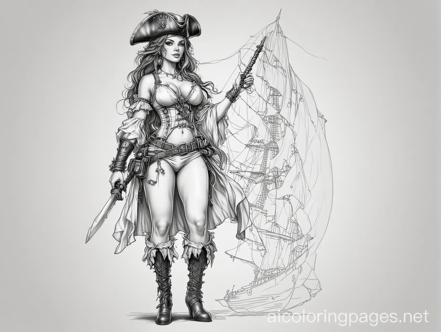 Naked-Voluptuous-Female-Pirate-Queen-Coloring-Page