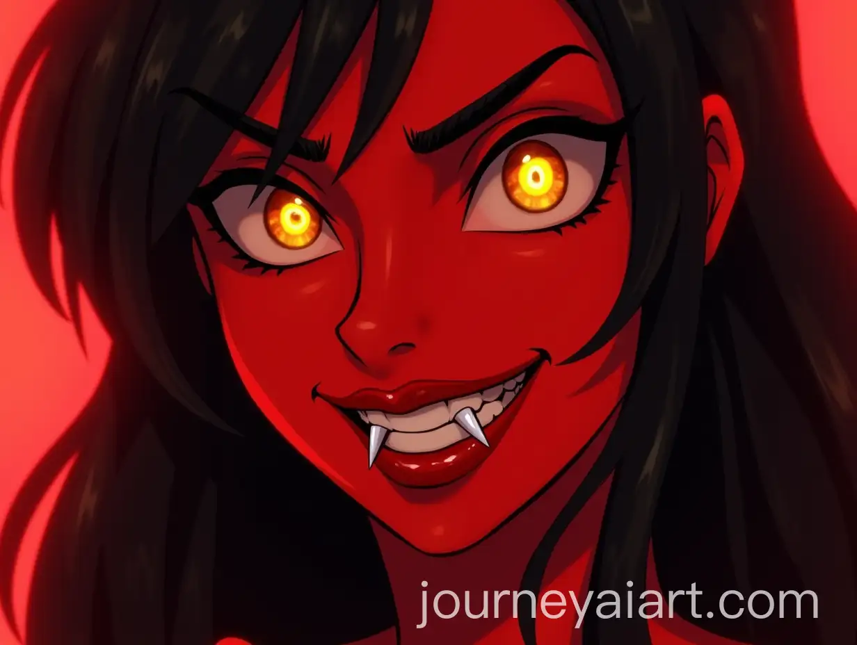 Mysterious-Vampire-Woman-Smiling-with-Glowing-Eyes-and-Fangs