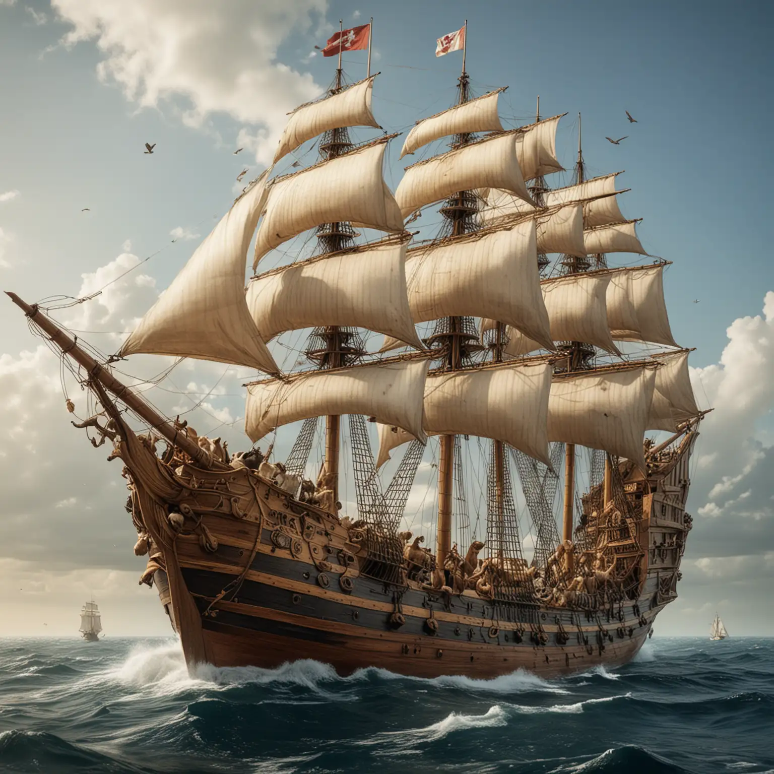 a ship full of animals, a very large sailing ship. Animals should be as close as to see.