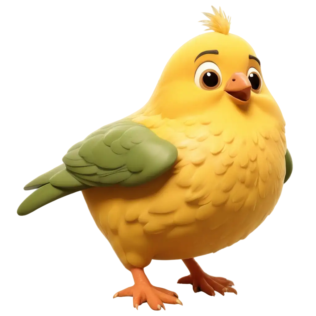 3D-Cartoon-PNG-Image-of-a-Cute-Yellow-Bird-with-Plump-and-Round-Neck