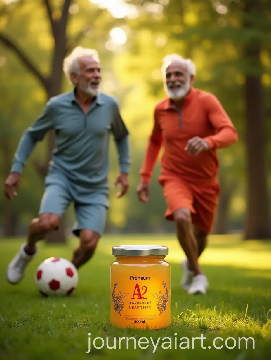 Elderly-Indian-Men-Playing-FootballAI-Art-Prompt-Expansion-in-the-Park-with-Premium-A2-Cow-Ghee-Jar