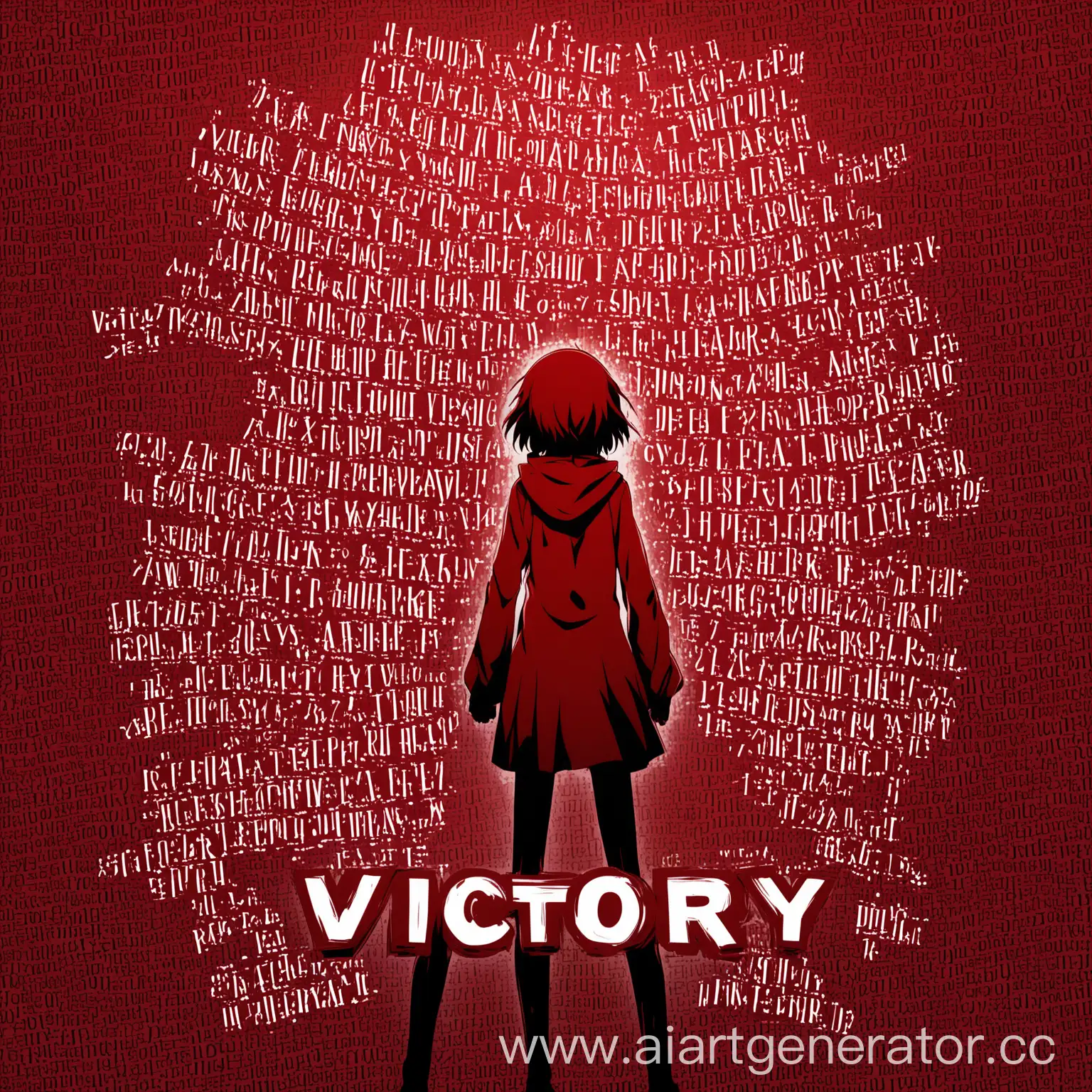 Anime-Character-in-Despair-Surrounded-by-Words-of-Victory-in-Red