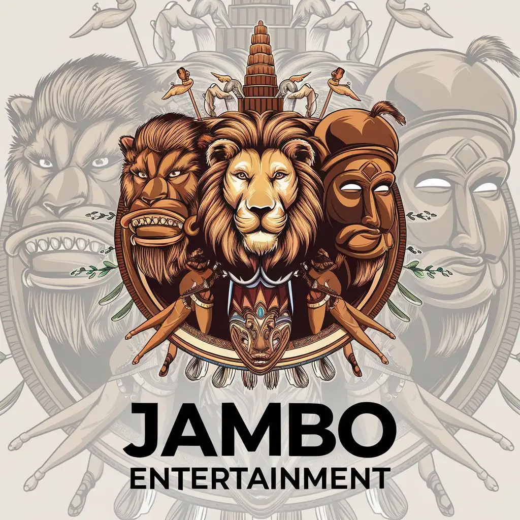 LOGO Design for JAMBO Entertainment Lion Monkey African Mask Dancers Sacred Temple Theme