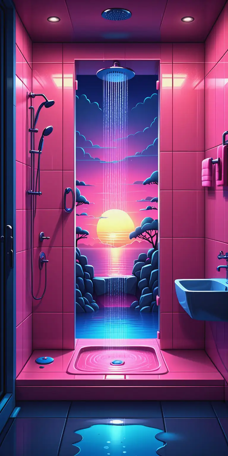 Fantasy Shower Cabin with Magical Blue Sunset