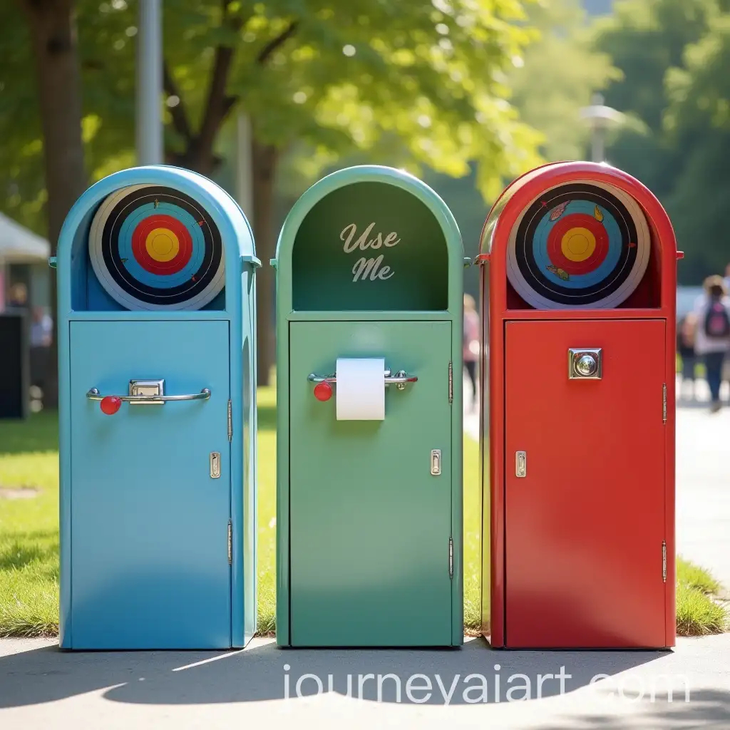Playful-Urban-Park-Art-Installation-with-Oversized-Pastel-Dustbins