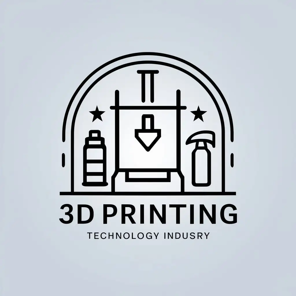 a vector logo design,with the text "3D printing", main symbol:3D printing machine, hoist, spray paint, arc line frame,Minimalistic,be used in Technology industry,clear background