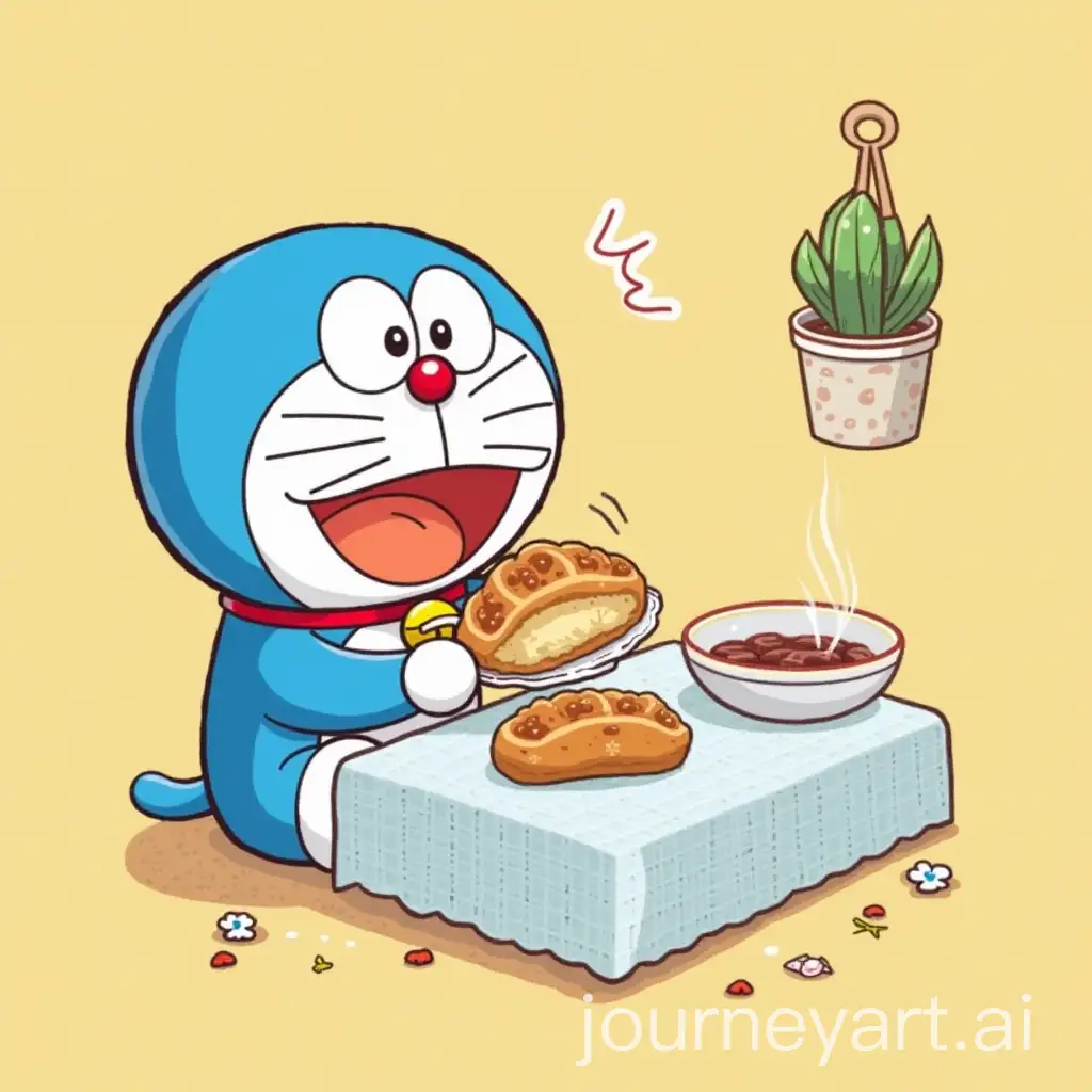 Doraemon-Enjoying-a-Delicious-Puff-Pastry