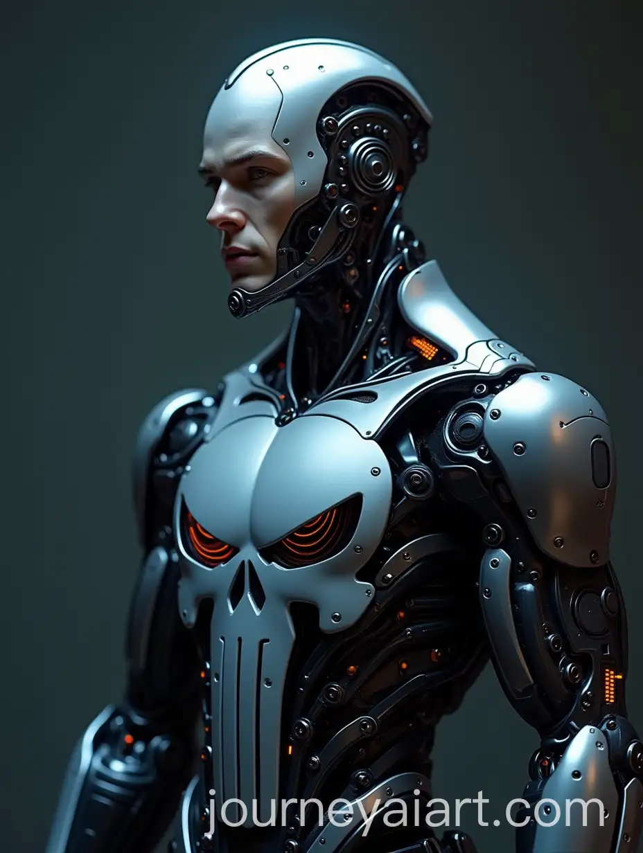 Futuristic-Humanoid-BioRobotic-HalfHuman-HalfRobot-with-Punisher-Logo