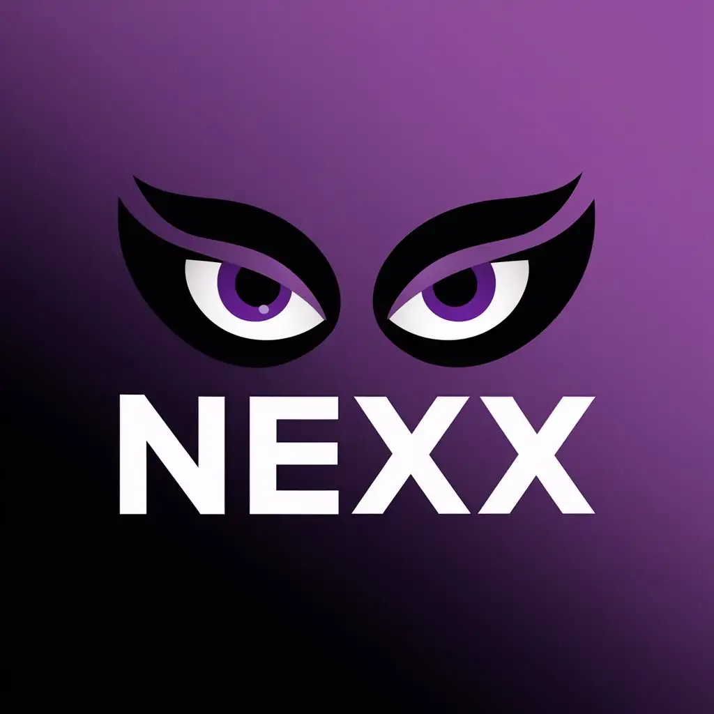 LOGO Design for Nexx Purple Shining Eyes on Black and Purple Background