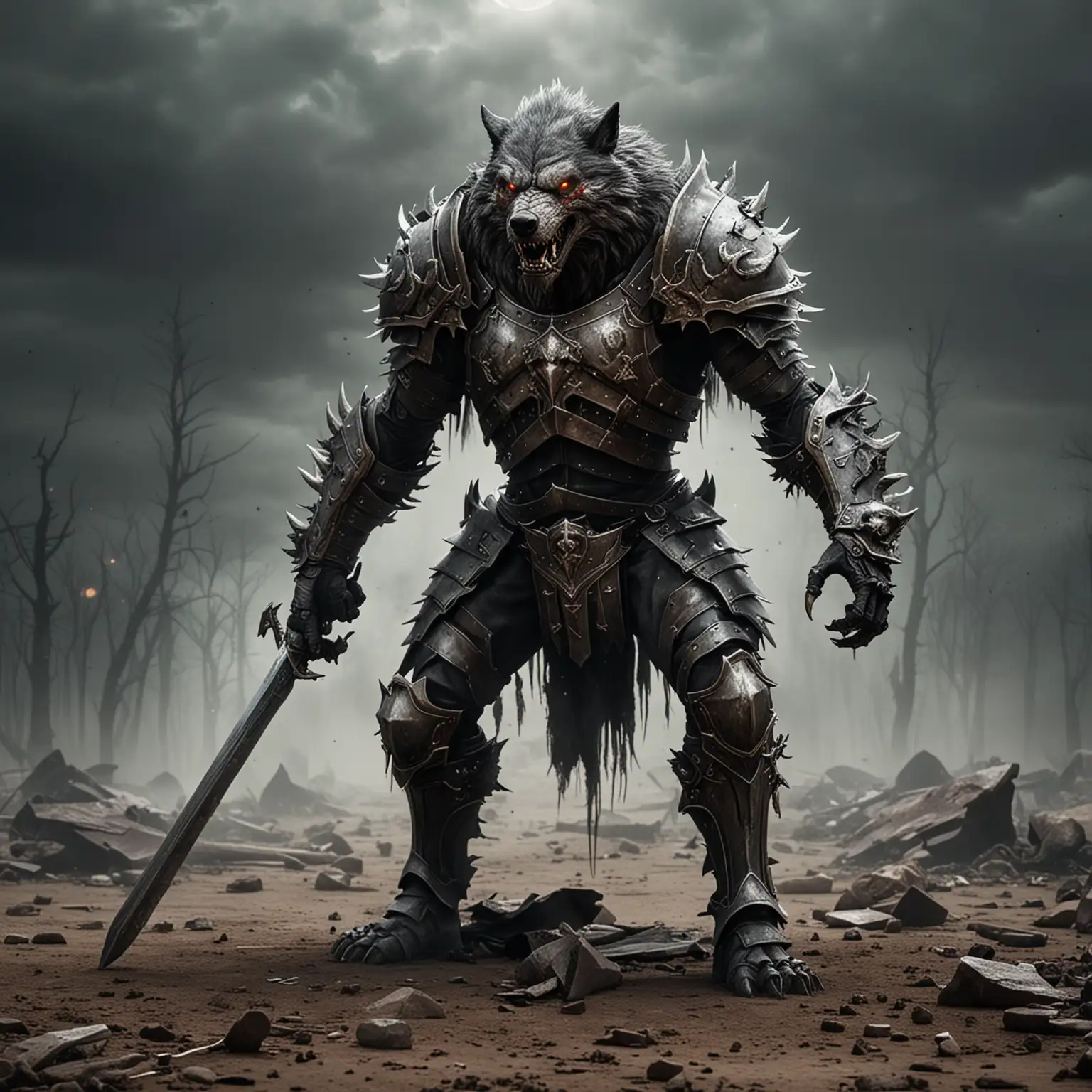 Powerful Zombie Wolf Knight in Armor Standing