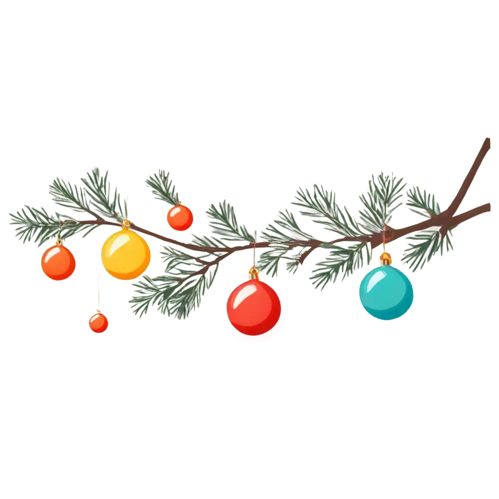 Flat-Design-Christmas-Branch-with-Christmas-Balls-PNG-for-Festive-Decorations