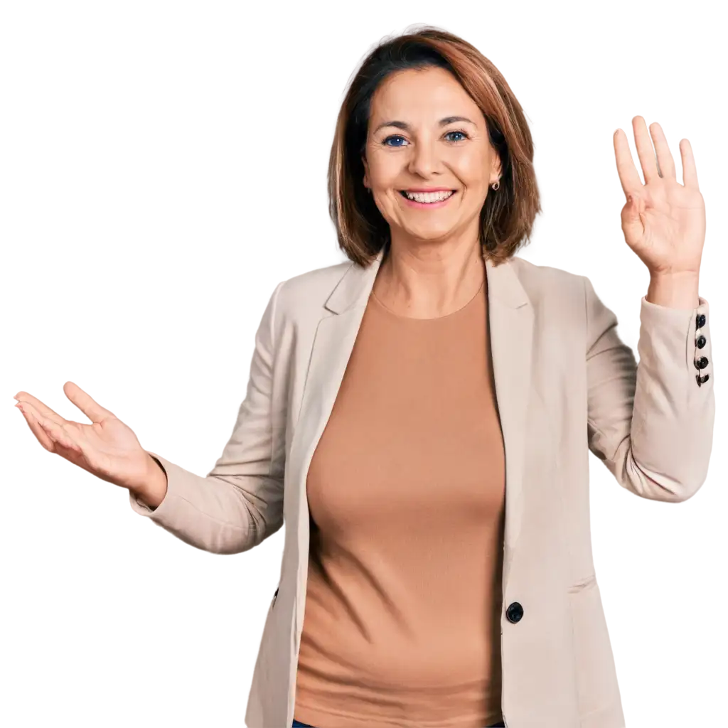 PNG-Image-of-a-Happy-MiddleAged-Woman-Holding-Hearing-Aid-and-Audiogram-in-Medical-Office-Background-for-Audiology-and-Healthcare-Use