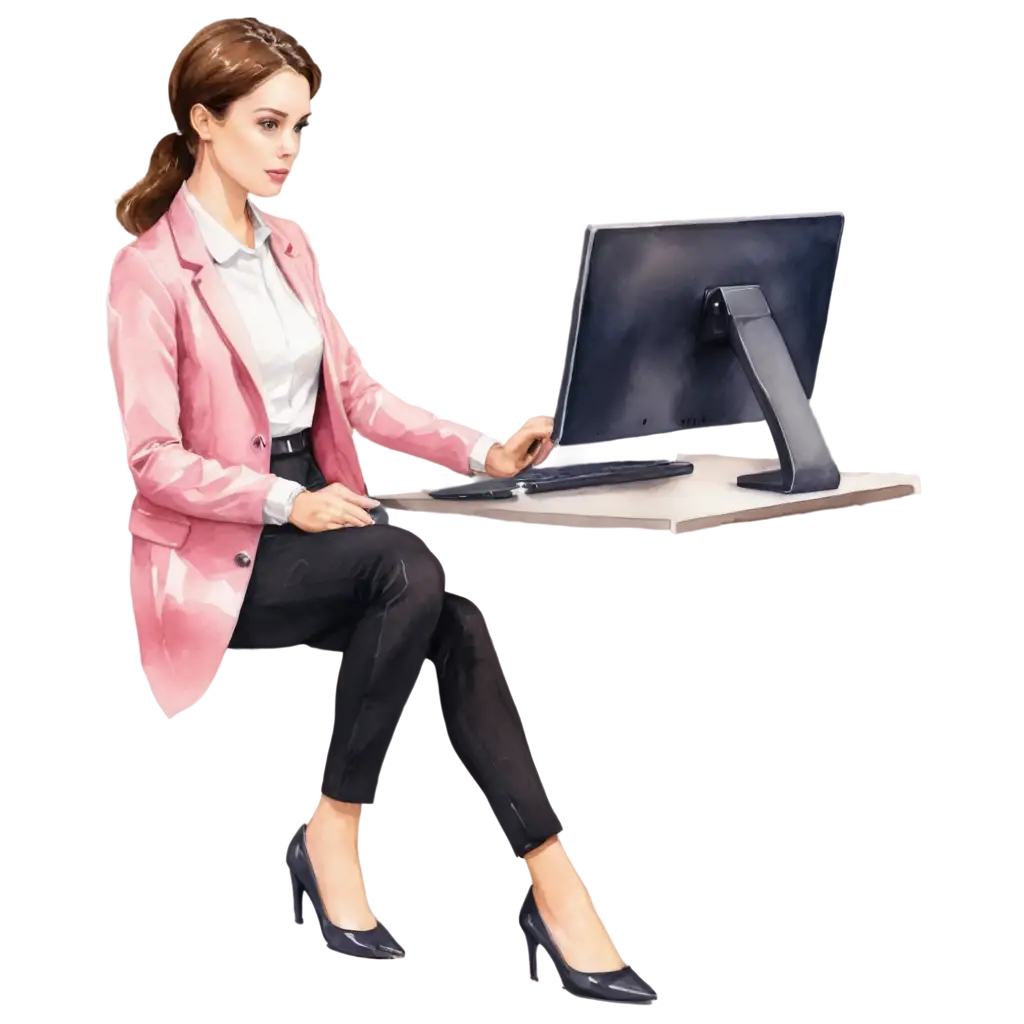 Pink-Office-Style-Watercolor-Female-PNG-Elevate-Your-Design-Projects